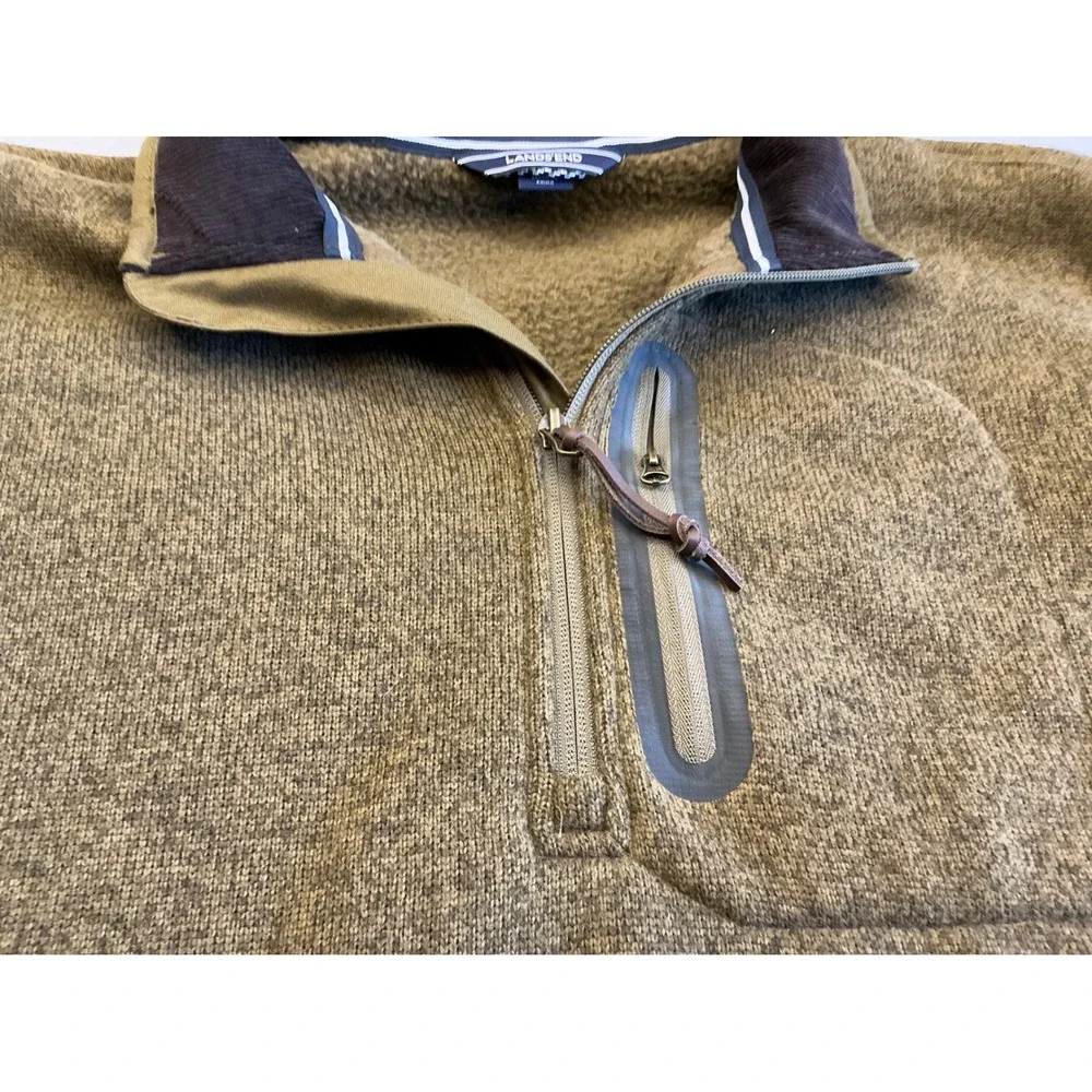 Lands End Quarter Zip Fleece Pullover Sherpa Lined Corduroy Collar Olive L
